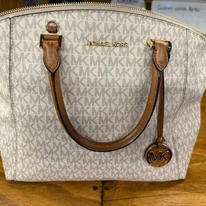 Michael Kors Cream and Brown Tote with Signature Monogram